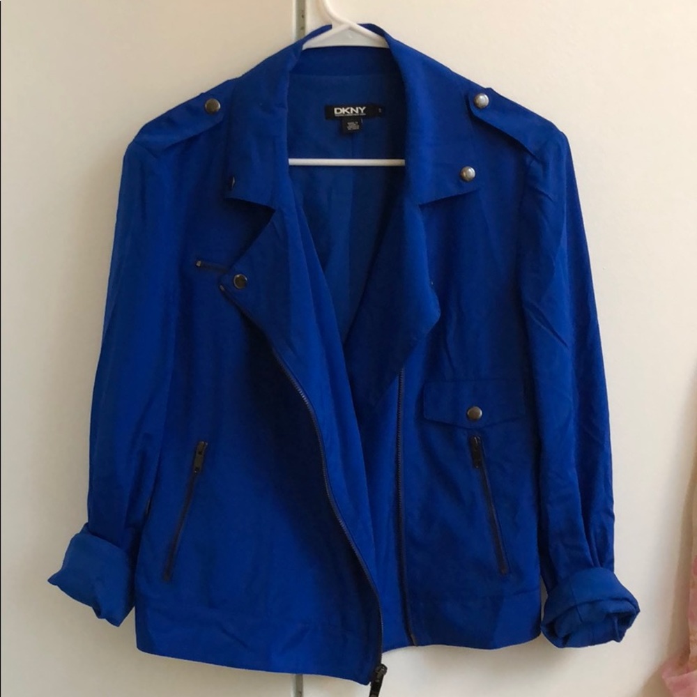 DKNY moto jacket // Blue silk // never worn